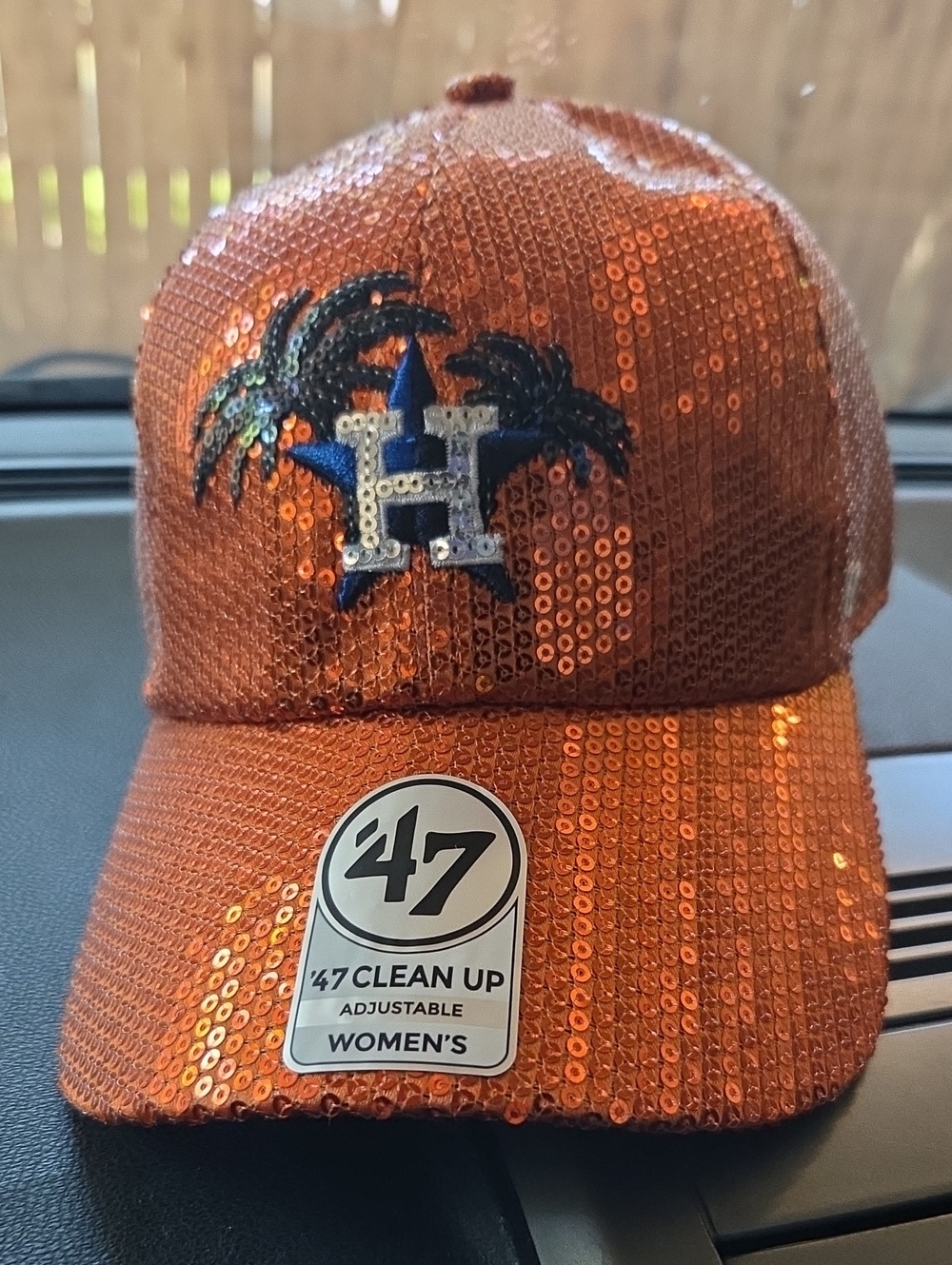 '47 Orange Sequin Cap with Embellished H and Palm Motif
